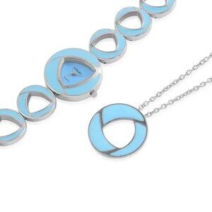 STRADA Watch and Necklace Blue Stainless Steel Original Box